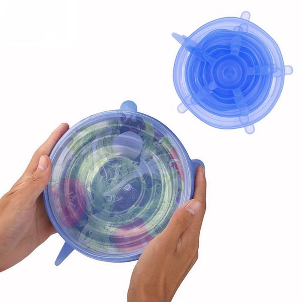 

6 pcs silicone stretch lids reusable airtight food wrap covers keeping fresh seal bowl stretchy wrap cover kitchen cookware