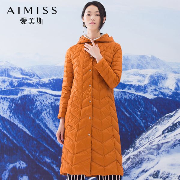 

aimiss brand new women winter down jacket a-line syle full sleeves hooded orange color real down coat outwear clothes, Black