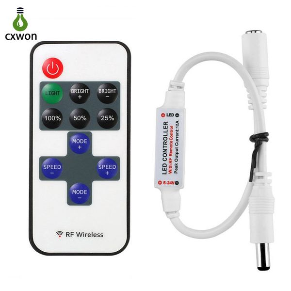 Novo controlador LED 11 teclas 12V Mini controlador 8 programas DC RF sem fio remoto dimmer para 3528 5050 5630 luz de tira de cor única