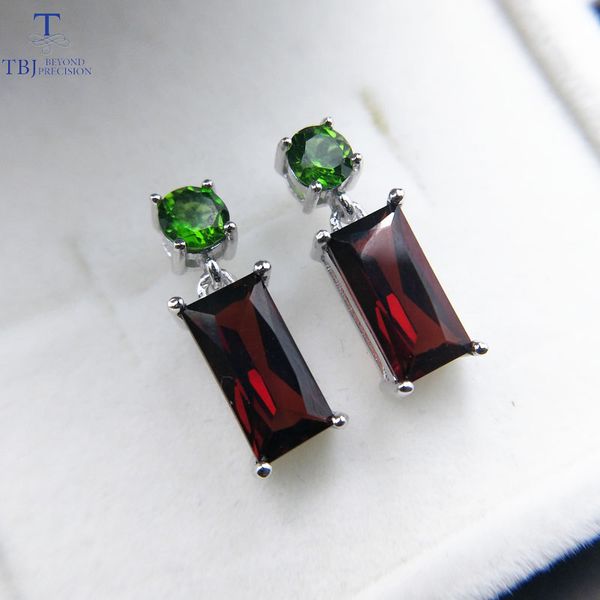 

tbj,100% natural garnet and chrome simple design earring white color in 925 sterling silver gemstone jewelry with gift box, Black