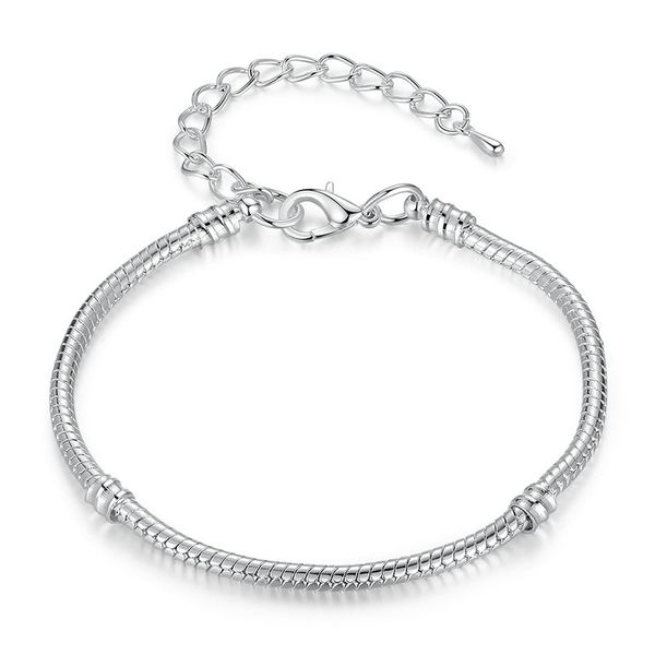 

classic silver color plated snake chain link bracelet fit european charm bracelet for women fine jewelry, Black