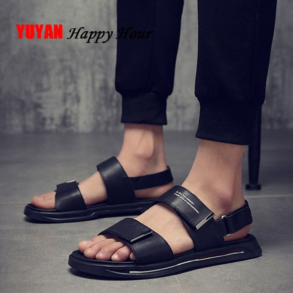 

genuine leather shoes men sandals 2019 summer beach sandals male shoes fashion cow leather man black white ka1234