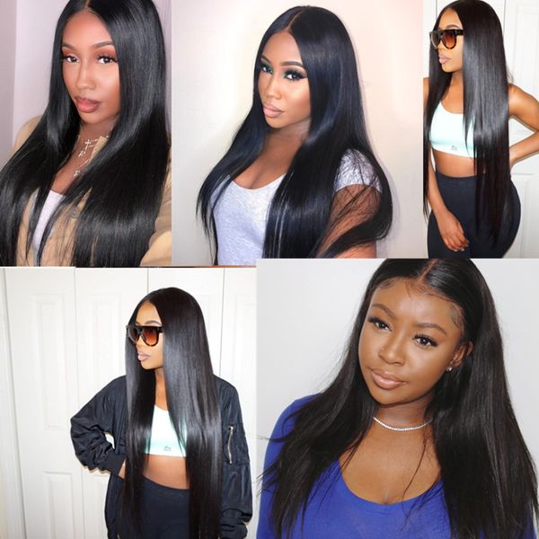 

lace front human hair wigs for women black color peruvian lace wig frontal plucked full megalook remy hair