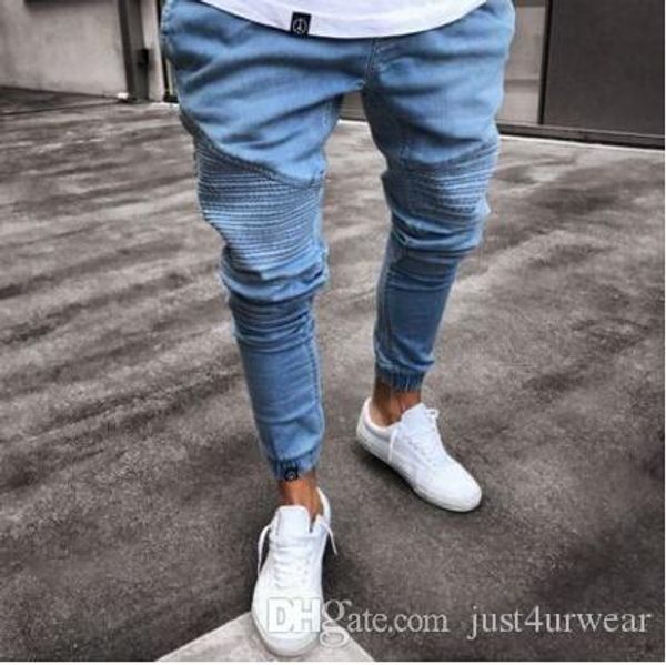 

men fashion jeans ripped draped skinny pencil pants male spring autumn clothes jeans, Blue