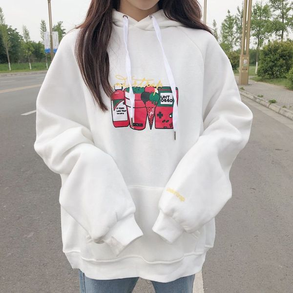 

efinny lovely print hoodie women 2018 new fashion long sleeve cotton ladies sweatshirt casual loose womens hoodies pullover, Black