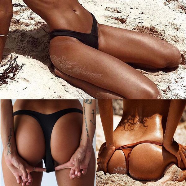 

women's bikini thong bottom brazilian v cheeky ruched swimwear beach swimming trunks