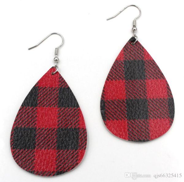 

2020 wholesale amazon style earrings fashion pu leather double-sided printed checked earrings cross-border selling earrings manufact, Silver