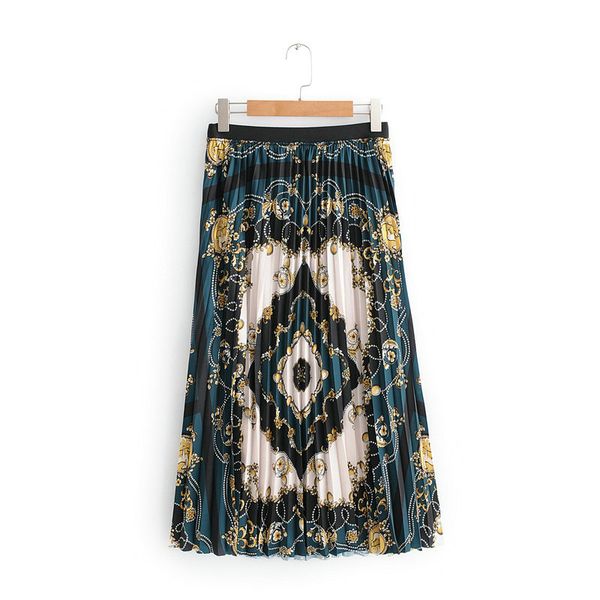 

pleated skirt skirts for women flower spring s print vintage new arrival lady skirt female casual chic midi skirts faldas mujer qj11, Black