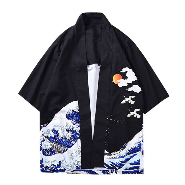 

mens hawaiian shirt male casual printed beach shirts three quarter sleeve loose beach open stitch shirt apr12, White;black