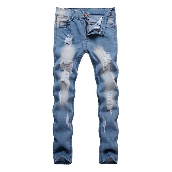 

new men slim trousers brand jeans men's casual cotton denim pants european american style ripped dropshipping pant, Blue