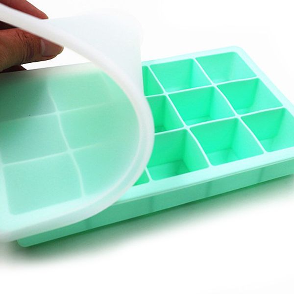 

15 grid food grade silicone ice tray with lid home diy ice cube mold square shape ice cream maker kitchen bar accessories