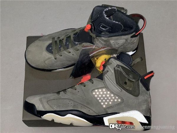 

authentic travis scott x air 6 cactus jack medium olive sneakers glow in the dark army green suede 3m retro basketball shoes cn1084-200