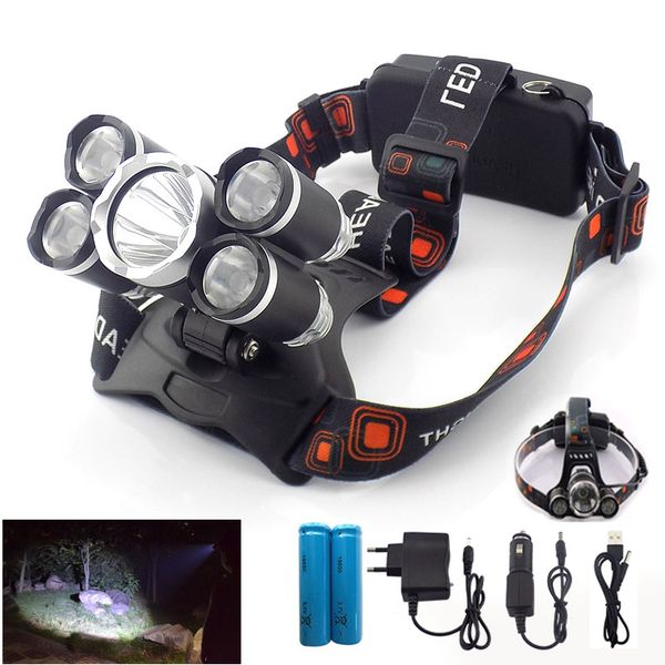 

powerful 5 led t6 /q5 headlamp head light torch lamp frontal headlight lanterna hoofdlamp 18650 battery fishing