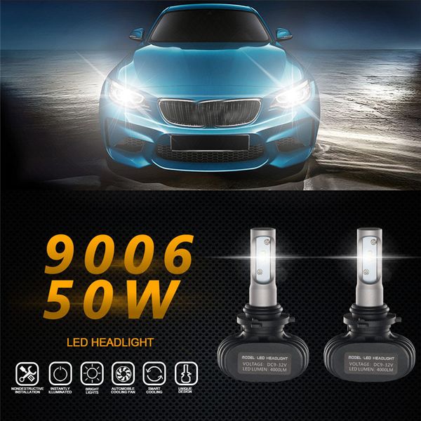 

kongyide car light 9006 headlight 50w 8000lm high low beam 6500k auto chips fog lamps dropship f27