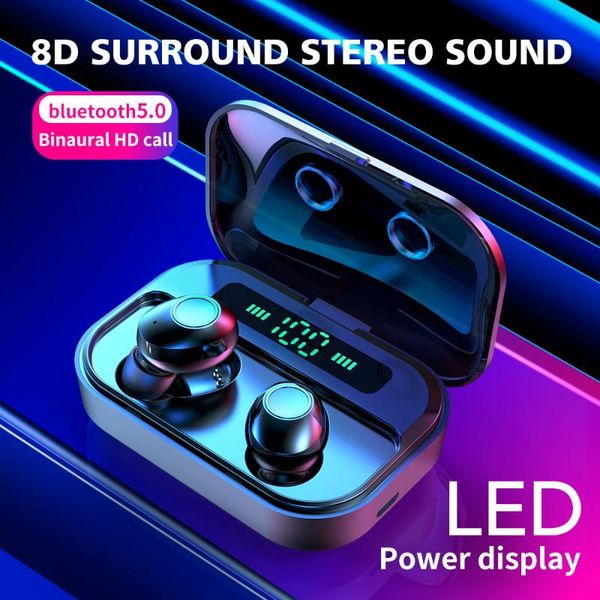 

touch m7s5.0 earbud wireless bluetooth headphone led display ipx7 waterproof headset stereo hifi earphone with power bank car