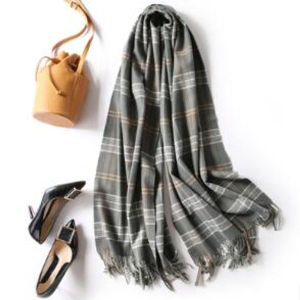 

autumn and winter scarf for women color striped scarf womens shawl dual-use classic long wool versatile, Blue;gray