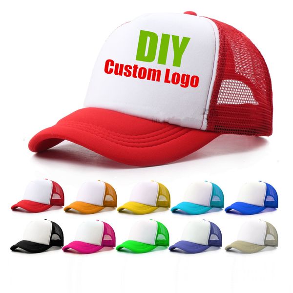 

1 piece custom logo mesh hats men's trucker hat adjustable polyester baseball caps women snapback hat design, Blue;gray