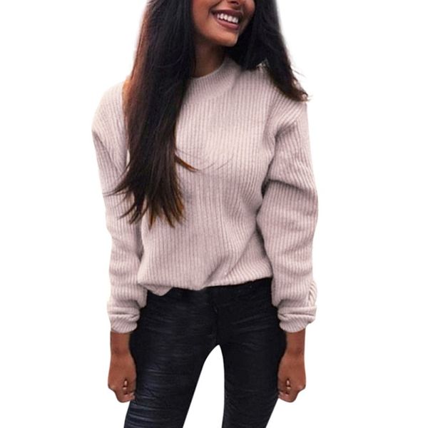 

autumn winter long sleeve sweater women solid color slim round collar knitted pullovers jumper female sweaters truien dames, White;black