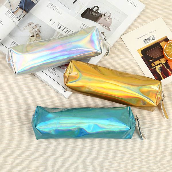 

cute color laser pencil case kawaii glitter pencil bag pouch box pen case for girls korean stationery school supplies
