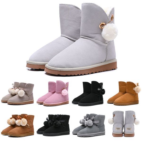 

discount fashion luxury designer women boots wgg ankle knee australia snow booties bailey hairball ladies bow tie womens winter boot 36-41, Black