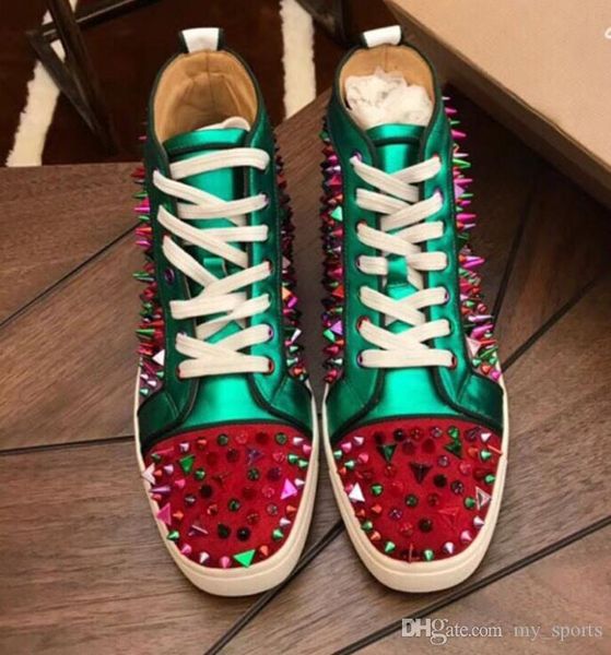 

2019 men's spiked sneaker red bottom pik pik studded shoes,luxury design red sole high trainers outdoor walking casual shoes, Black