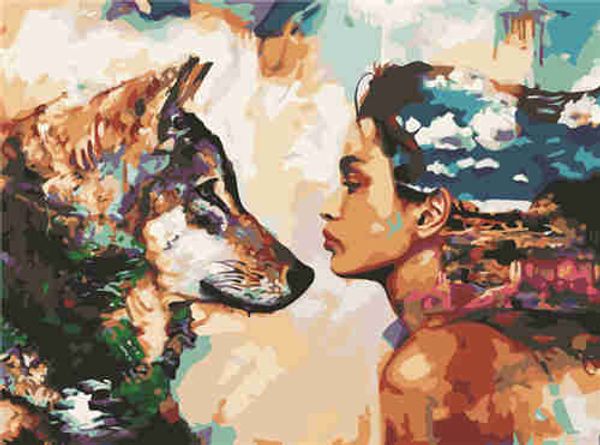 

40x50cm framless painting by numbers animals wolf acrylic painting modern picture home decor for living room