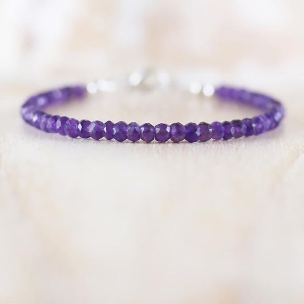 

deep purple crystal beaded bracelet fashion boho stacking silver thin chain friendship women bracelets dainty jewelry, Black