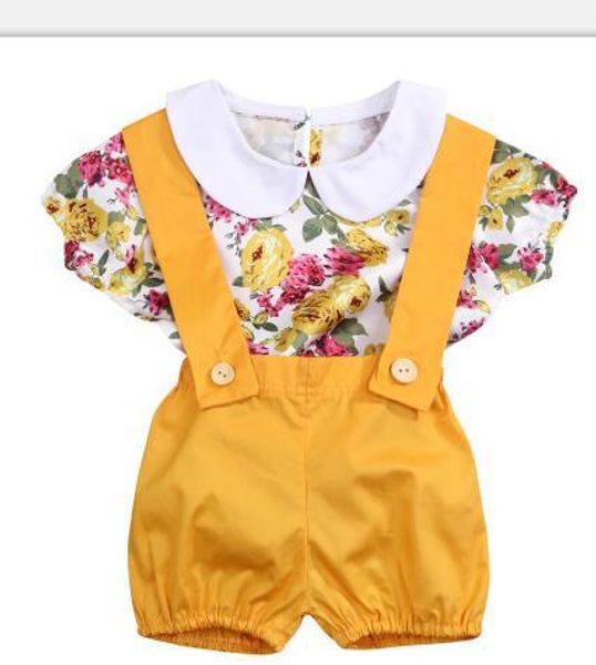 

сладкие дети baby girl комплект одежды лето три части цветочный комбинезон + желтый ремень шорты + повязка дети baby girls наряды 0-3y a4023, White
