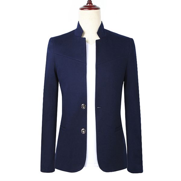 

men's blazers chinese style collar groom wedding dress chinese style business casual solid color suit coat m-5xl, White;black
