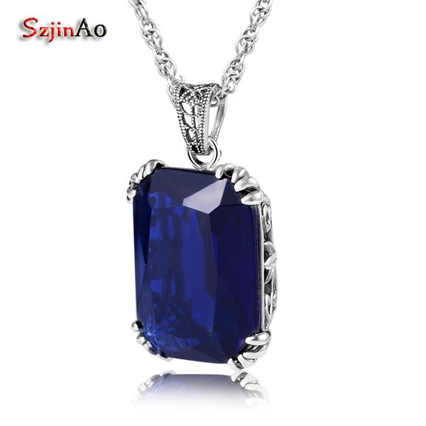 

szjinao vintage pendant charm style stone suspension femme sapphire soild 925 100% sterling silver jewelry for women