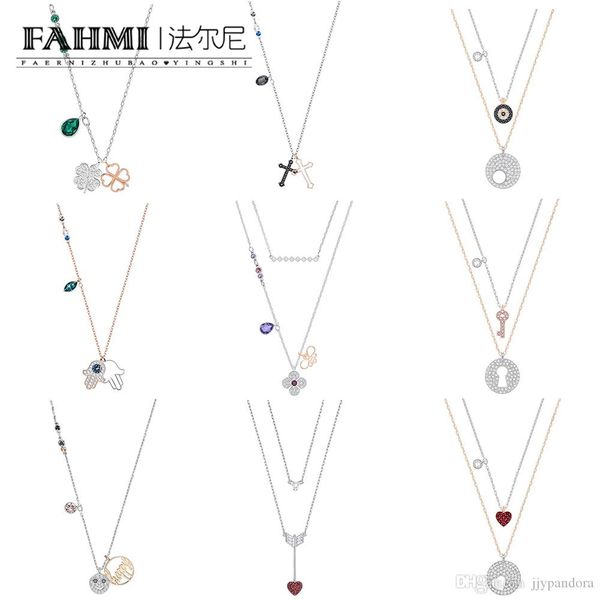 

fahmi 100% sterling silver authentic lucky grass cross bow and arrow smile classic charm exquisite women necklace jewelry swarovski
