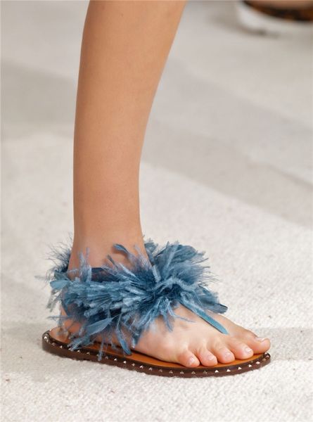 

show summer new sandals women luxury red pink blue black ostrich feather flip flops sandalias mujer womens flats brand designers