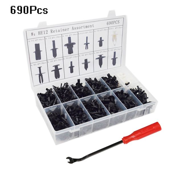 

690pcs assorted car body push retainer pin rivet fasteners trim moulding clip expansion screws kit with removal tool screwdriver
