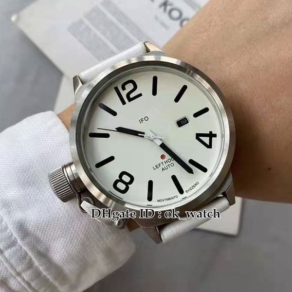 

new big size 50mm date u51 u-51 white dial quartz mens watch chimera white leather strap gents sport watches, Slivery;brown