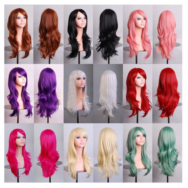 

cosplay wigs colour long curly hair animation wigs 70 cm long there are many colours to choose from, Black