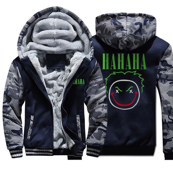 

funny hamaha cartoon joker face pattern camo hoodies men fashion autumn plus size hip hop fleece streetwear sportswear coat male, Black