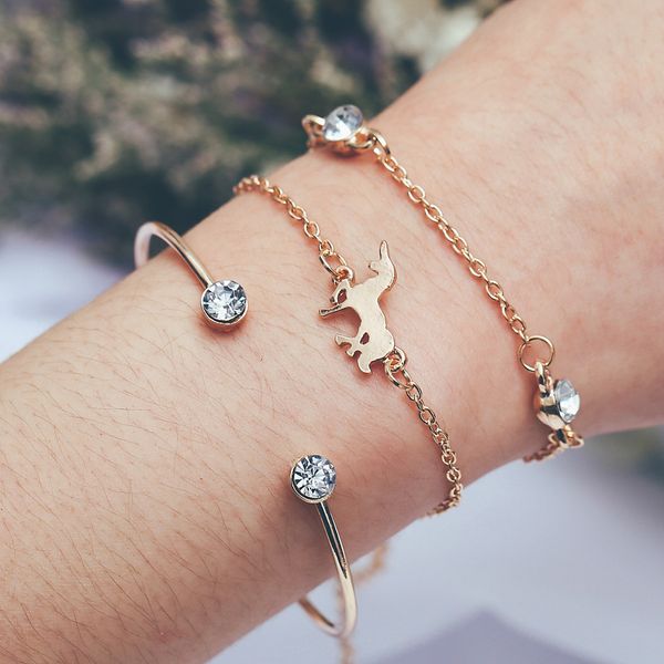 

new jewelry fashion creative unicorn bracelet three-piece suit, Black