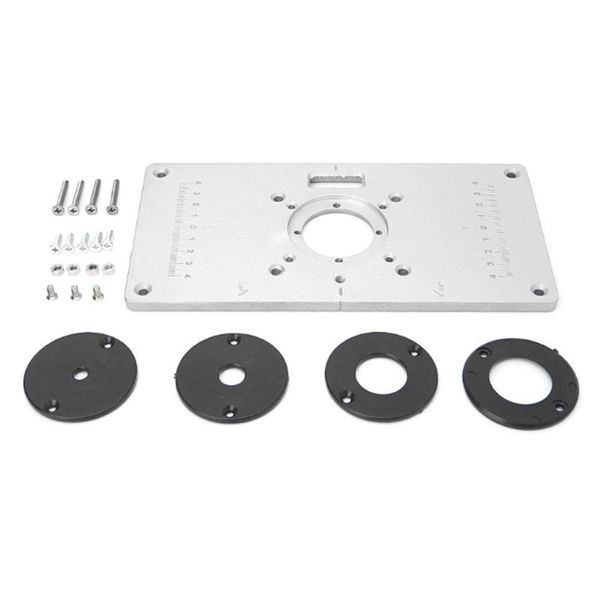 

aluminum router table insert plate multifunctional engraving machine wood flip panel with 4 rings for woodworking benches