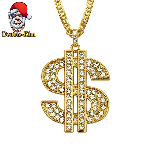 

the dollar zircon pendant necklace men hiphop rock street culture zinc alloy inlaid zircon chain necklace fashion jewelry gift, Silver