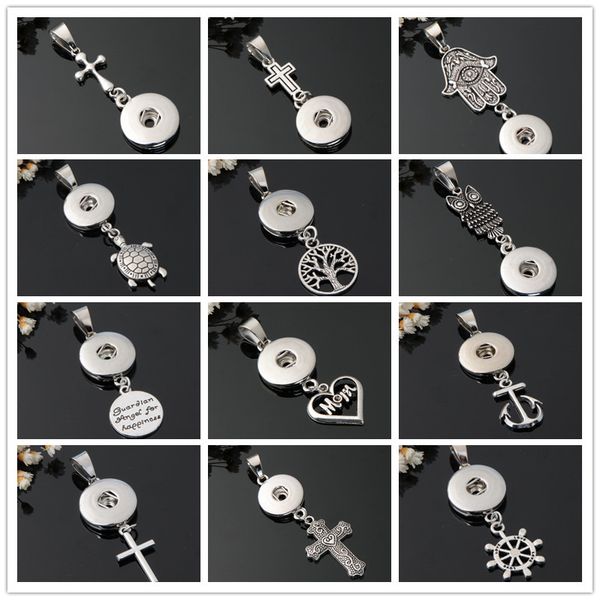 

jg fashion diy necklace 18mm snaps jewelry metal cross anchor mom heart fatima palm snaps button pendant charms noosa findings kka6172, Bronze;silver