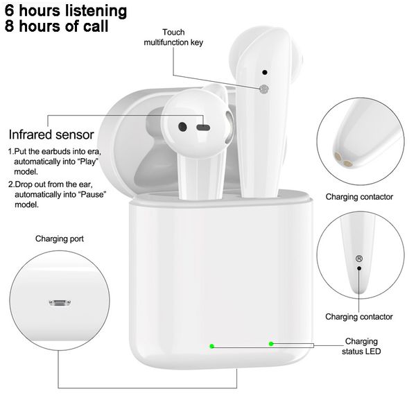

airpairs bluetooth headphones case siri touching control button pk i200 i30 ap2 i12 i10 i9s i7 tws