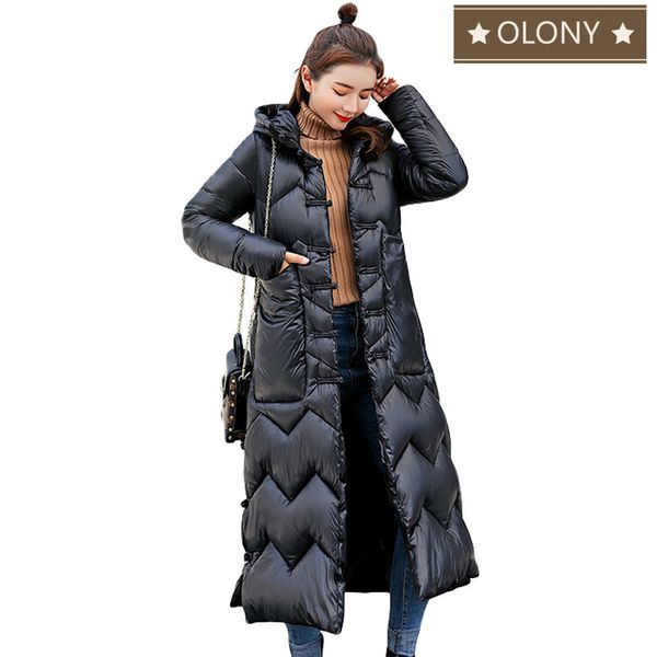 

2019 women's winter coat new feather style x-long bread loose large area solid cotton coat warm girl cotton parka, Black