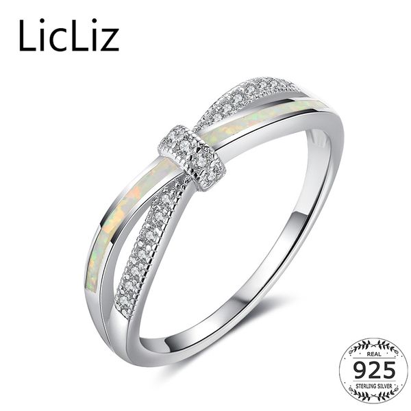 

licliz 925 sterling silver bowknot rings for women white opal cross infinity ring eternity ring cz pave wedding band anel lr0383, Golden;silver