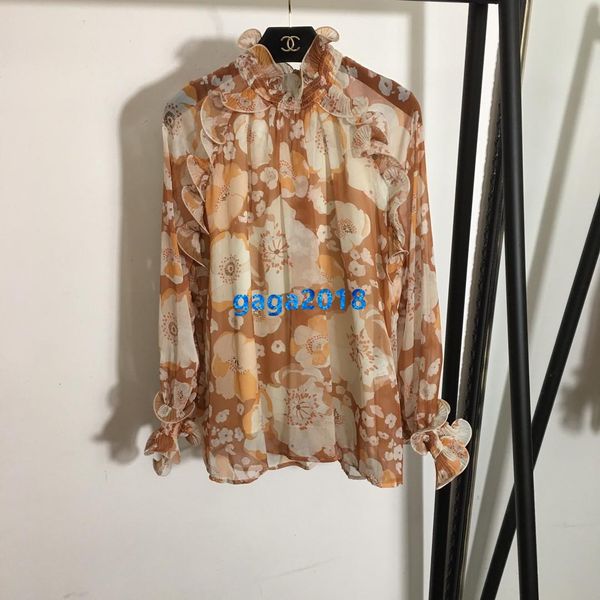 

high end женщины девушки рябить рубашка круглый вырез на всем протяжении цветы с длинным рукавом тройник винтаж блузка весна милан взлетно п, White