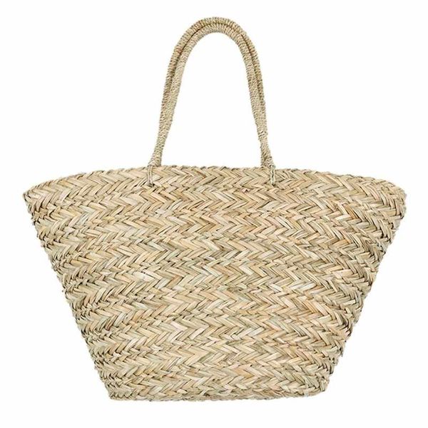 

ljl-new bohemian beach bag women handmade straw bags summer grass handbags drawstring basket totes bag travel tote large size