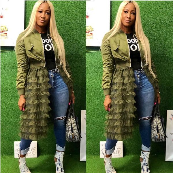 

panelled jacket solid color coats spring autumn casual womens clothing womens designer long jackets zipper gauze, Black;brown