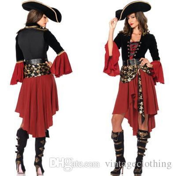 

women halloween pirate costumes cosplay hooded costume accessories halloween female popular cosplay polyeter clothing full sleeve cosplay, Black;red