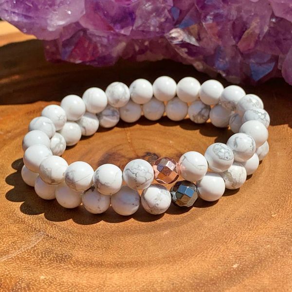 

wholesale his hers couples bracelet matching hematite howlite bracelet set chakra healing energy friendship, Golden;silver