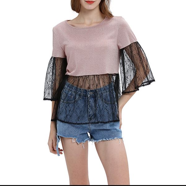 

high street women blouse shirt fashion woman blouses 2019 patchwork mesh female lady shirt women blusas feminine blouses, White
