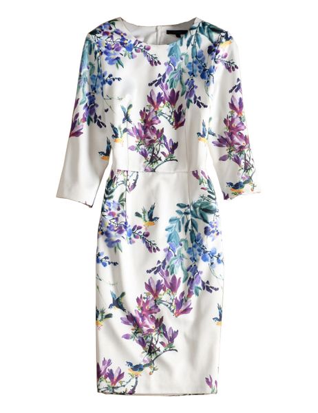 

floral flower print women sheath dress 3/4 sleeve dress party dresses 09k1932, White;black